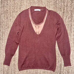 Fabiana Filippi Women's V-Neck Burgundy Red Cashmere Blend Sweater - Size Small